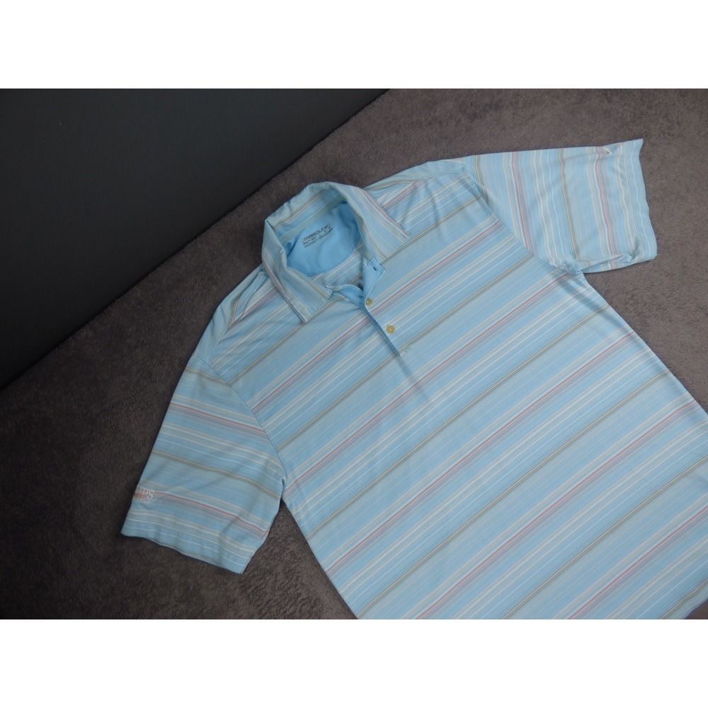 Nike Golf Fit Dry Polo Shirt Mens Large Blue Striped Legends Country Club Logo